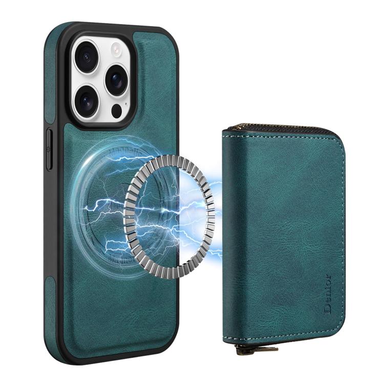 For iPhone 14 Pro Max Denior D26 Skin Feel MagSafe Zipper Bag Leather Phone Case(Blue) - iPhone 14 Pro Max Cases by Denior | Online Shopping UK | buy2fix