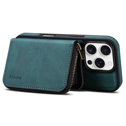 For iPhone 14 Pro Max Denior D26 Skin Feel MagSafe Zipper Bag Leather Phone Case(Blue) - iPhone 14 Pro Max Cases by Denior | Online Shopping UK | buy2fix