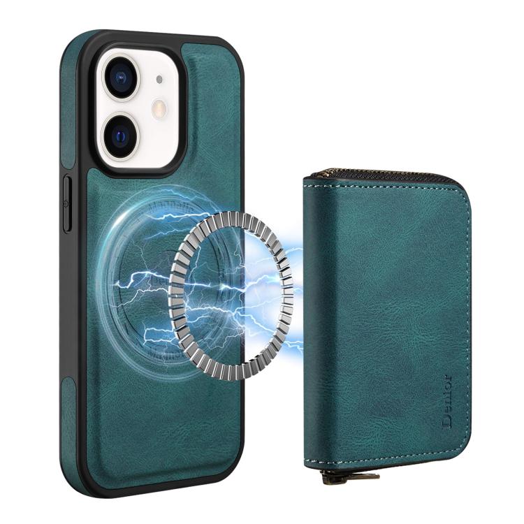 For iPhone 12 / 12 Pro Denior D26 Skin Feel MagSafe Zipper Bag Leather Phone Case(Blue) - iPhone 12 / 12 Pro Cases by Denior | Online Shopping UK | buy2fix