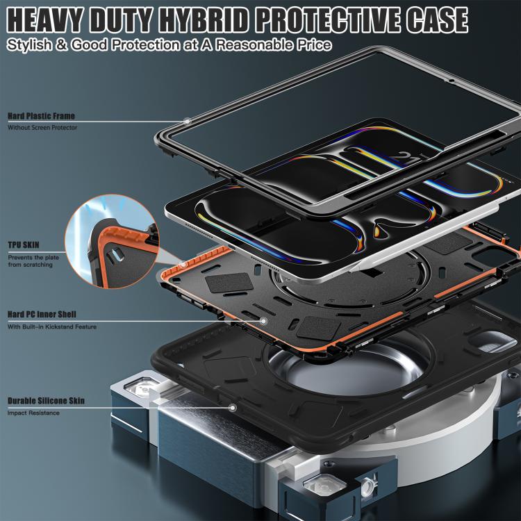 For iPad Pro 11 2024 Holder Silicone Hybrid PC Tablet Case(Black) - iPad Pro 11 2024 Cases by buy2fix | Online Shopping UK | buy2fix