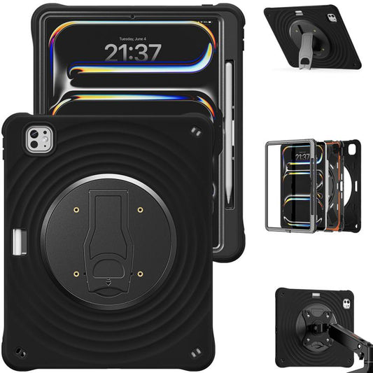 For iPad Pro 13 2024 Holder Silicone Hybrid PC Tablet Case(Black) - iPad Pro 13 2024 Cases by buy2fix | Online Shopping UK | buy2fix