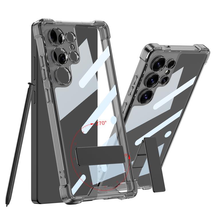 For Samsung Galaxy S25 Ultra 5G GKK Airbag Full Coverage Phone Case with Rotating Holder, Not Included Pen(Transparent Black) - Galaxy S25 Ultra 5G Cases by GKK | Online Shopping UK | buy2fix