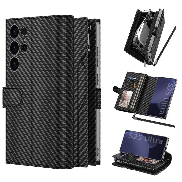 For Samsung Galaxy S25 Ultra 5G GKK Plating Wallet Leather Phone Case(Carbon Fiber Texture) - Galaxy S25 Ultra 5G Cases by GKK | Online Shopping UK | buy2fix