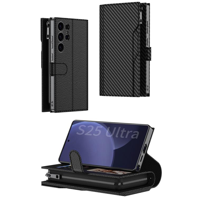 For Samsung Galaxy S25 Ultra 5G GKK Plating Wallet Leather Phone Case(Carbon Fiber Texture) - Galaxy S25 Ultra 5G Cases by GKK | Online Shopping UK | buy2fix