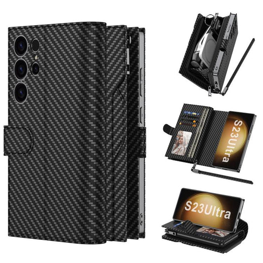 For Samsung Galaxy S23 Ultra 5G GKK Plating Wallet Leather Phone Case(Carbon Fiber Texture) - Galaxy S23 Ultra 5G Cases by GKK | Online Shopping UK | buy2fix