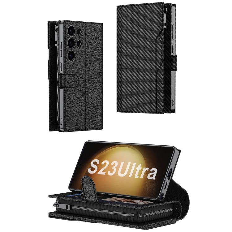 For Samsung Galaxy S23 Ultra 5G GKK Plating Wallet Leather Phone Case(Carbon Fiber Texture) - Galaxy S23 Ultra 5G Cases by GKK | Online Shopping UK | buy2fix