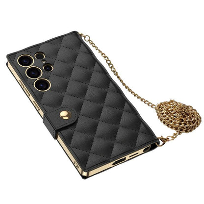 For Samsung Galaxy S25 Ultra 5G GKK Plating Diamond Texture Leather Phone Case With Crossbody Chain(Emerald) - Galaxy S25 Ultra 5G Cases by GKK | Online Shopping UK | buy2fix