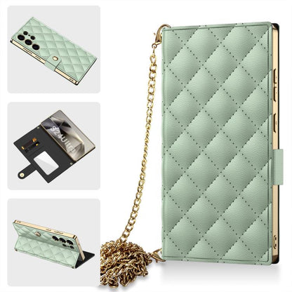 For Samsung Galaxy S24 Ultra 5G GKK Plating Diamond Texture Leather Phone Case With Crossbody Chain(Matcha Green) - Galaxy S24 Ultra 5G Cases by GKK | Online Shopping UK | buy2fix