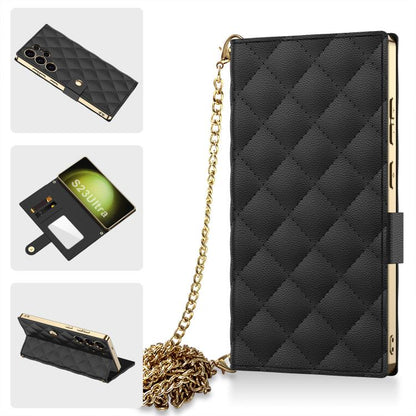For Samsung Galaxy S23 Ultra 5G GKK Plating Diamond Texture Leather Phone Case With Crossbody Chain(Black) - Galaxy S23 Ultra 5G Cases by GKK | Online Shopping UK | buy2fix