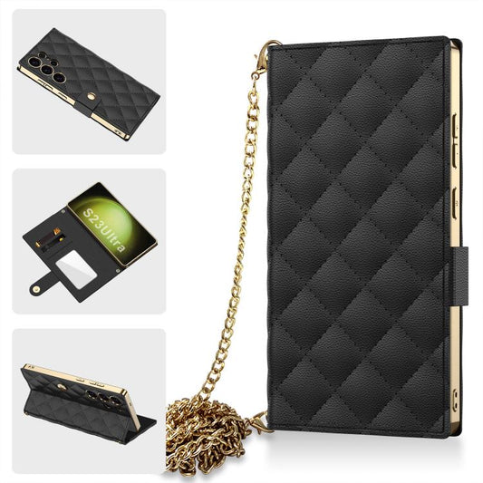 For Samsung Galaxy S23 Ultra 5G GKK Plating Diamond Texture Leather Phone Case With Crossbody Chain(Black) - Galaxy S23 Ultra 5G Cases by GKK | Online Shopping UK | buy2fix