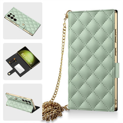 For Samsung Galaxy S23 Ultra 5G GKK Plating Diamond Texture Leather Phone Case With Crossbody Chain(Matcha Green) - Galaxy S23 Ultra 5G Cases by GKK | Online Shopping UK | buy2fix