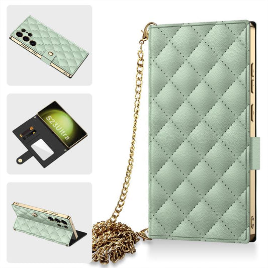 For Samsung Galaxy S23 Ultra 5G GKK Plating Diamond Texture Leather Phone Case With Crossbody Chain(Matcha Green) - Galaxy S23 Ultra 5G Cases by GKK | Online Shopping UK | buy2fix