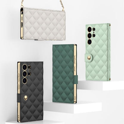For Samsung Galaxy S23 Ultra 5G GKK Plating Diamond Texture Leather Phone Case With Crossbody Chain(Matcha Green) - Galaxy S23 Ultra 5G Cases by GKK | Online Shopping UK | buy2fix