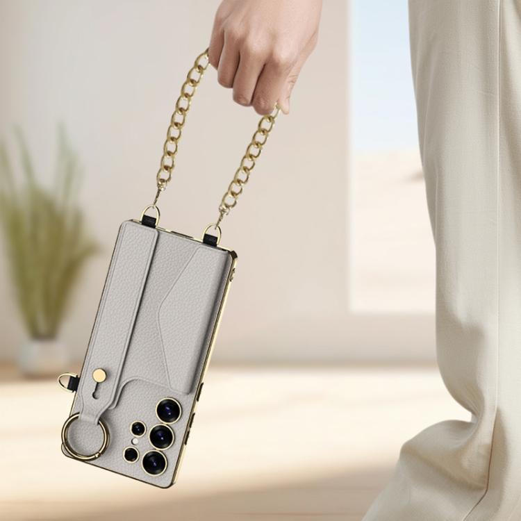 For Samsung Galaxy S25 Ultra 5G GKK Plating Leather Card Holder Full Coverage Phone Case With Bracelet(Black) - Galaxy S25 Ultra 5G Cases by GKK | Online Shopping UK | buy2fix