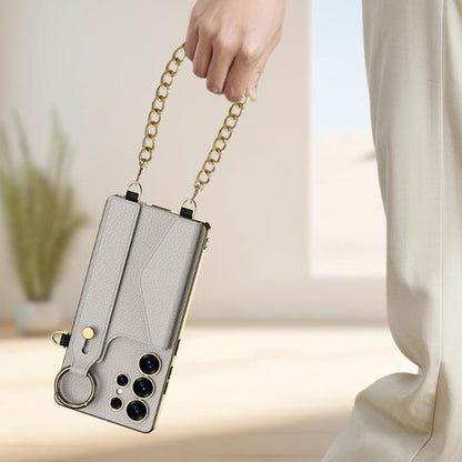 For Samsung Galaxy S25 Ultra 5G GKK Plating Leather Card Holder Full Coverage Phone Case With Bracelet(Titanium Gray) - Galaxy S25 Ultra 5G Cases by GKK | Online Shopping UK | buy2fix