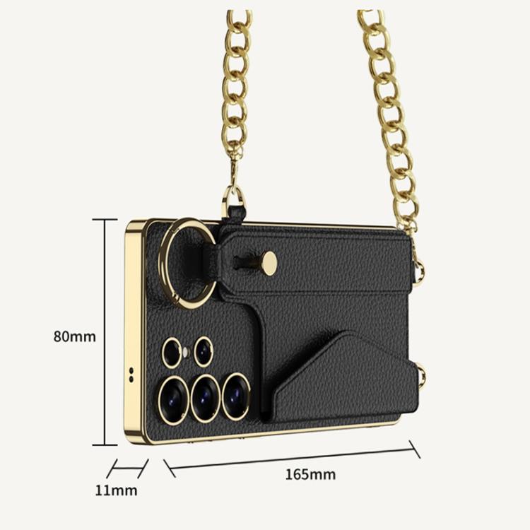 For Samsung Galaxy S25 Ultra 5G GKK Plating Leather Card Holder Full Coverage Phone Case With Bracelet(Matcha Green) - Galaxy S25 Ultra 5G Cases by GKK | Online Shopping UK | buy2fix