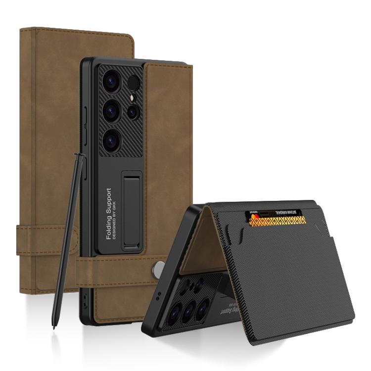 For Samsung Galaxy S25 Ultra 5G GKK Flip Wallet Leather Phone Case, Frosted Series, Not Included Pen(Frosted Brown) - Galaxy S25 Ultra 5G Cases by GKK | Online Shopping UK | buy2fix