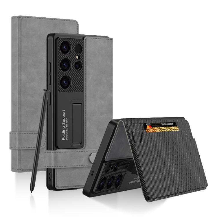 For Samsung Galaxy S25 Ultra 5G GKK Flip Wallet Leather Phone Case, Frosted Series, Not Included Pen(Frosted Grey) - Galaxy S25 Ultra 5G Cases by GKK | Online Shopping UK | buy2fix