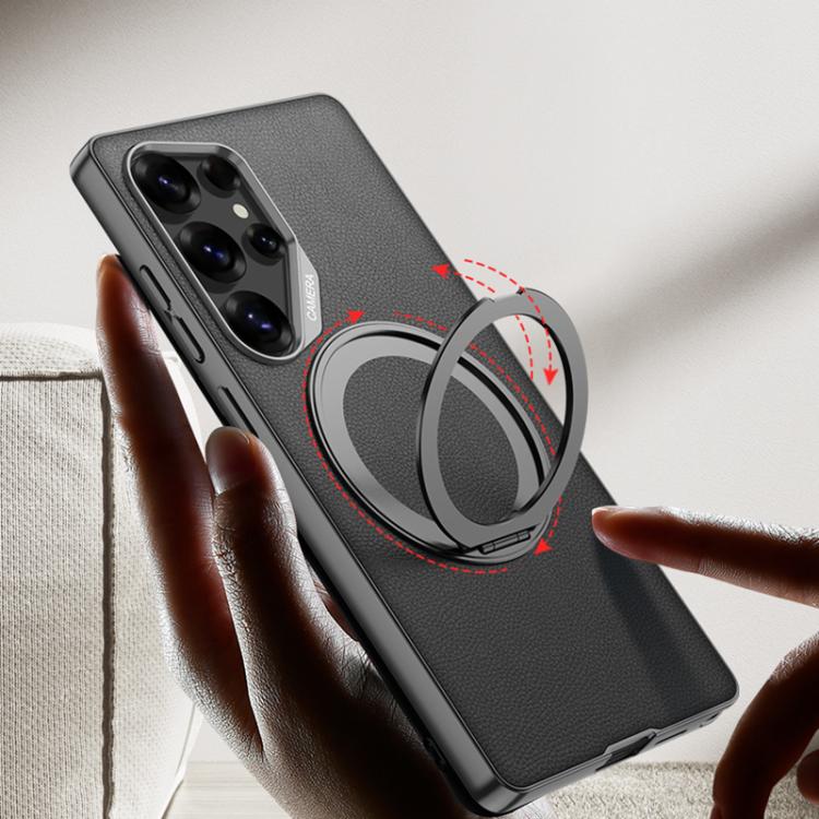 For Samsung Galaxy S25 Ultra 5G GKK Metal Paint Skin Feel Leather Phone Case With Magnetic Rotating Holder, Not Included Pen(Black) - Galaxy S25 Ultra 5G Cases by GKK | Online Shopping UK | buy2fix