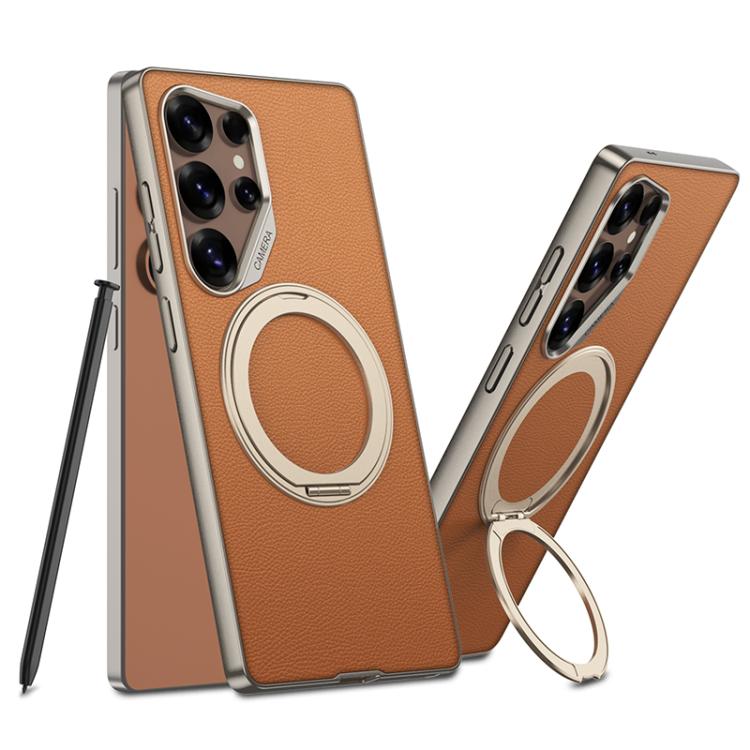 For Samsung Galaxy S25 Ultra 5G GKK Metal Paint Skin Feel Leather Phone Case With Magnetic Rotating Holder, Not Included Pen(Orange) - Galaxy S25 Ultra 5G Cases by GKK | Online Shopping UK | buy2fix