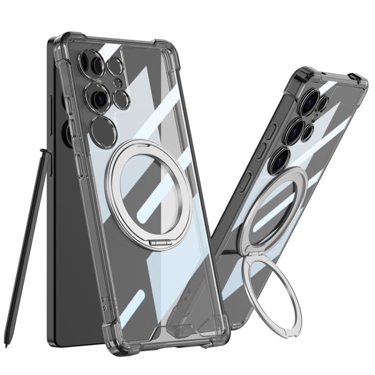 For Samsung Galaxy S25 Ultra 5G GKK Airbag Full Coverage PC Phone Case with Rotating Holder, Not Included Pen(Transparent Black) - Galaxy S25 Ultra 5G Cases by GKK | Online Shopping UK | buy2fix