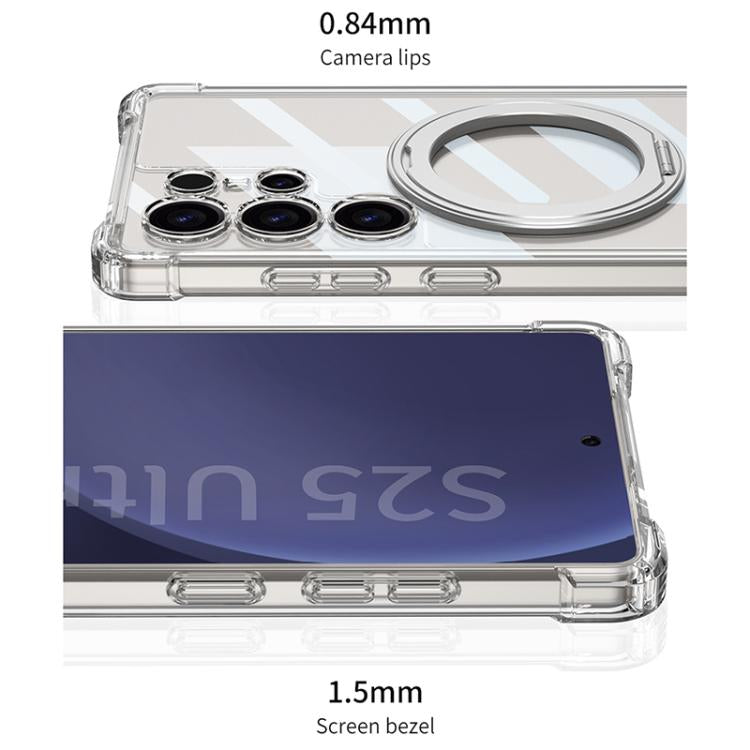 For Samsung Galaxy S25 Ultra 5G GKK Airbag Full Coverage PC Phone Case with Rotating Holder, Not Included Pen(Transparent Black) - Galaxy S25 Ultra 5G Cases by GKK | Online Shopping UK | buy2fix
