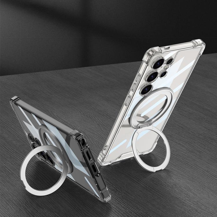 For Samsung Galaxy S25 Ultra 5G GKK Airbag Full Coverage PC Phone Case with Rotating Holder, Not Included Pen(Transparent Black) - Galaxy S25 Ultra 5G Cases by GKK | Online Shopping UK | buy2fix