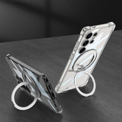 For Samsung Galaxy S25 Ultra 5G GKK Airbag Full Coverage PC Phone Case with Rotating Holder, Not Included Pen(Transparent Black) - Galaxy S25 Ultra 5G Cases by GKK | Online Shopping UK | buy2fix