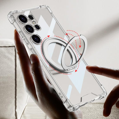 For Samsung Galaxy S25 Ultra 5G GKK Airbag Full Coverage PC Phone Case with Rotating Holder, Not Included Pen(Transparent Black) - Galaxy S25 Ultra 5G Cases by GKK | Online Shopping UK | buy2fix