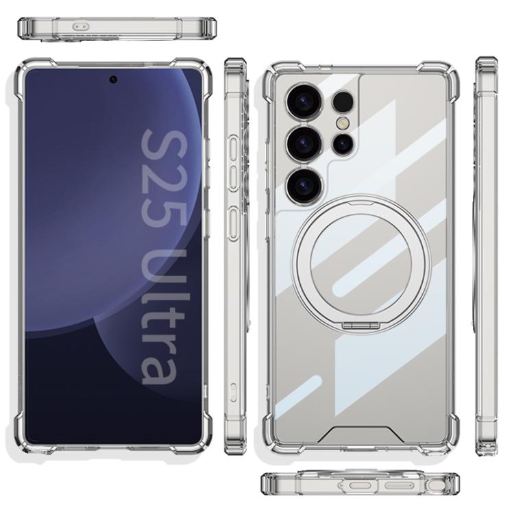 For Samsung Galaxy S25 Ultra 5G GKK Airbag Full Coverage PC Phone Case with Rotating Holder, Not Included Pen(Transparent) - Galaxy S25 Ultra 5G Cases by GKK | Online Shopping UK | buy2fix