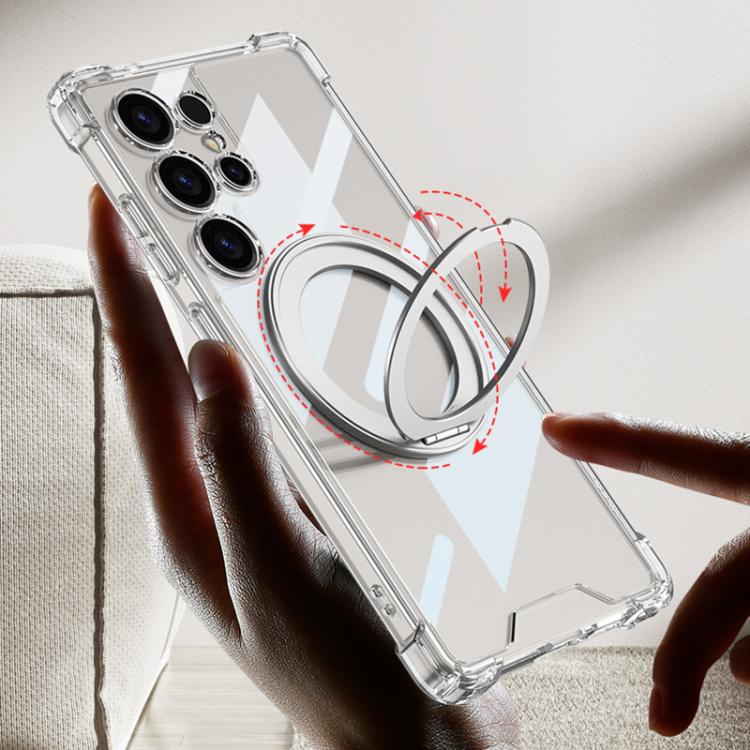 For Samsung Galaxy S25 Ultra 5G GKK Airbag Full Coverage PC Phone Case with Rotating Holder, Not Included Pen(Transparent) - Galaxy S25 Ultra 5G Cases by GKK | Online Shopping UK | buy2fix