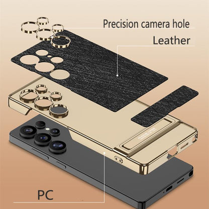 For Samsung Galaxy S25 Ultra 5G GKK Triumph Ultra-Thin Plain Leather Silver Brocade Phone Case with Holder(Silver Brocade White) - Galaxy S25 Ultra 5G Cases by GKK | Online Shopping UK | buy2fix