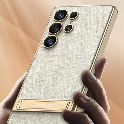 For Samsung Galaxy S25 Ultra 5G GKK Triumph Ultra-Thin Plain Leather Silver Brocade Phone Case with Holder(Silver Brocade White) - Galaxy S25 Ultra 5G Cases by GKK | Online Shopping UK | buy2fix