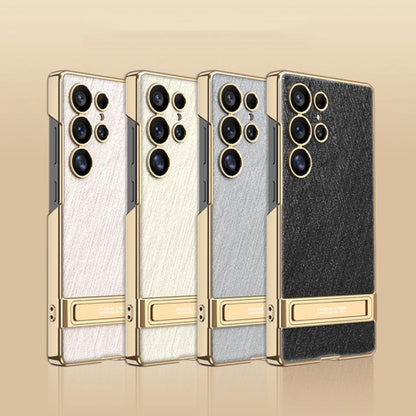 For Samsung Galaxy S25 Ultra 5G GKK Triumph Ultra-Thin Plain Leather Silver Brocade Phone Case with Holder(Silver Brocade Pink) - Galaxy S25 Ultra 5G Cases by GKK | Online Shopping UK | buy2fix