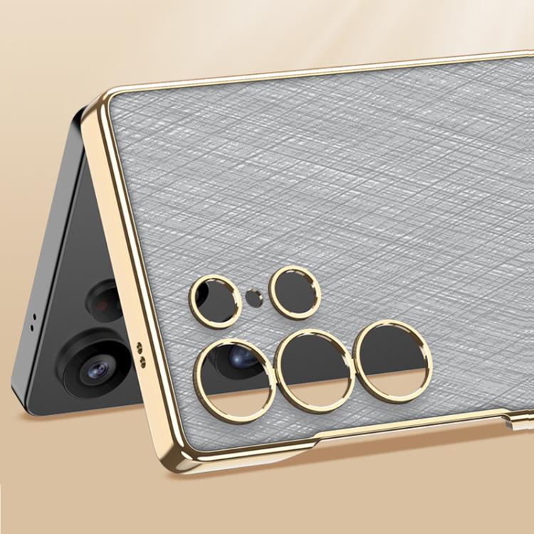 For Samsung Galaxy S24 Ultra 5G GKK Triumph Ultra-Thin Plain Leather Silver Brocade Phone Case with Holder(Silver Brocade White) - Galaxy S24 Ultra 5G Cases by GKK | Online Shopping UK | buy2fix