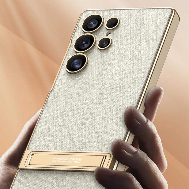 For Samsung Galaxy S24 Ultra 5G GKK Triumph Ultra-Thin Plain Leather Silver Brocade Phone Case with Holder(Silver Brocade White) - Galaxy S24 Ultra 5G Cases by GKK | Online Shopping UK | buy2fix