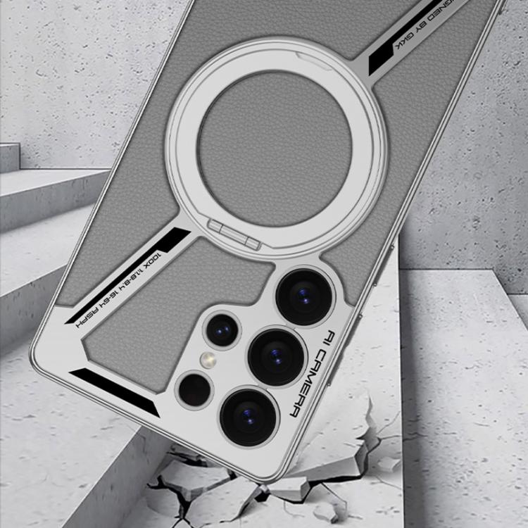 For Samsung Galaxy S25 Ultra 5G GKK Electroplating Leather Z-Shape Disassemble MagSafe Phone Case, Not Included Pen(Titanium Gray) - Galaxy S25 Ultra 5G Cases by GKK | Online Shopping UK | buy2fix