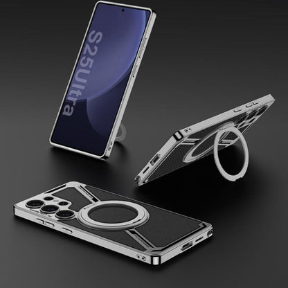 For Samsung Galaxy S25 Ultra 5G GKK Electroplating Leather Z-Shape Disassemble MagSafe Phone Case, Not Included Pen(Titanium Gray) - Galaxy S25 Ultra 5G Cases by GKK | Online Shopping UK | buy2fix