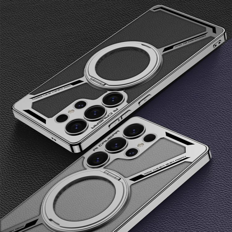 For Samsung Galaxy S25 Ultra 5G GKK Electroplating Leather Z-Shape Disassemble MagSafe Phone Case, Not Included Pen(Black) - Galaxy S25 Ultra 5G Cases by GKK | Online Shopping UK | buy2fix