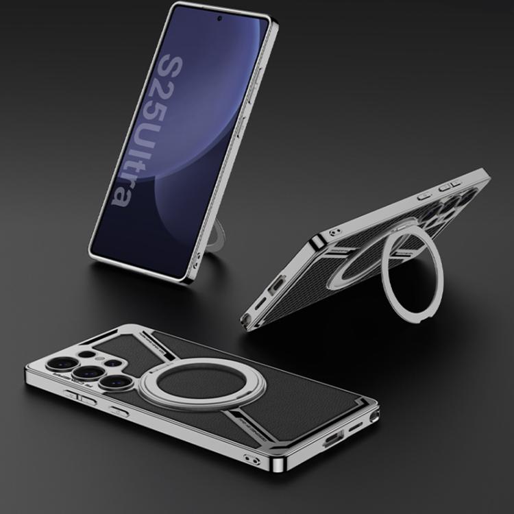 For Samsung Galaxy S25 Ultra 5G GKK Electroplating Leather Z-Shape Disassemble MagSafe Phone Case, Not Included Pen(Black) - Galaxy S25 Ultra 5G Cases by GKK | Online Shopping UK | buy2fix