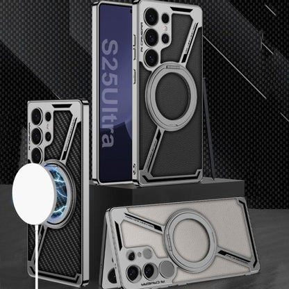 For Samsung Galaxy S25 Ultra 5G GKK Electroplating Leather Z-Shape Disassemble MagSafe Phone Case, Not Included Pen(Mountain Gray) - Galaxy S25 Ultra 5G Cases by GKK | Online Shopping UK | buy2fix