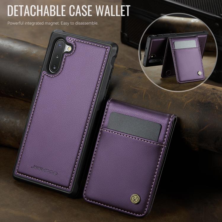 For Samsung Galaxy Note10 JEEHOOD J06 British Style RFID MagSafe Card Bag PU Phone Case(Purple) - Galaxy Phone Cases by JEEHOOD | Online Shopping UK | buy2fix
