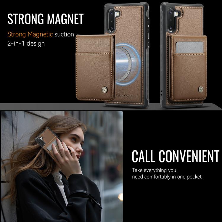 For Samsung Galaxy Note10 JEEHOOD J06 British Style RFID MagSafe Card Bag PU Phone Case(Brown) - Galaxy Phone Cases by JEEHOOD | Online Shopping UK | buy2fix