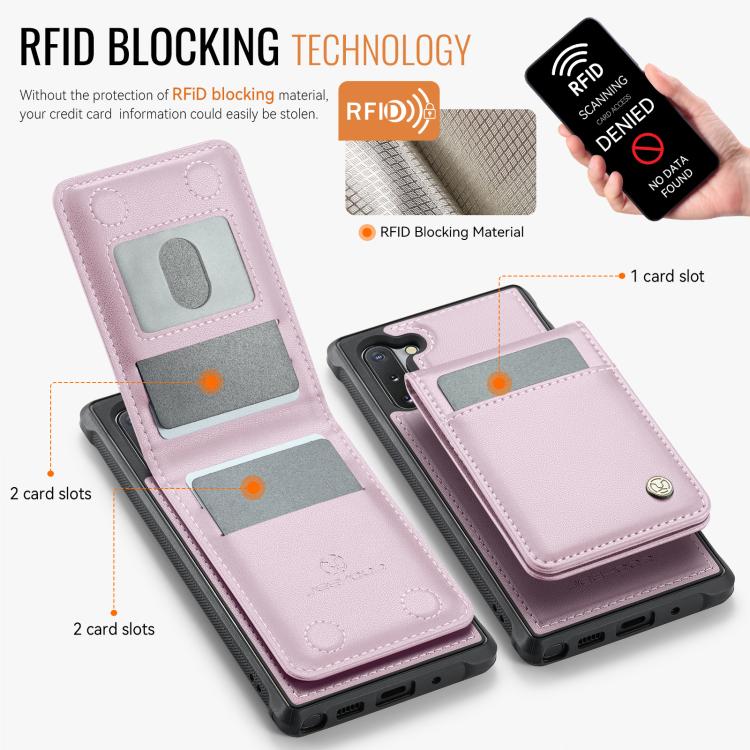 For Samsung Galaxy Note10 JEEHOOD J06 British Style RFID MagSafe Card Bag PU Phone Case(Pink) - Galaxy Phone Cases by JEEHOOD | Online Shopping UK | buy2fix