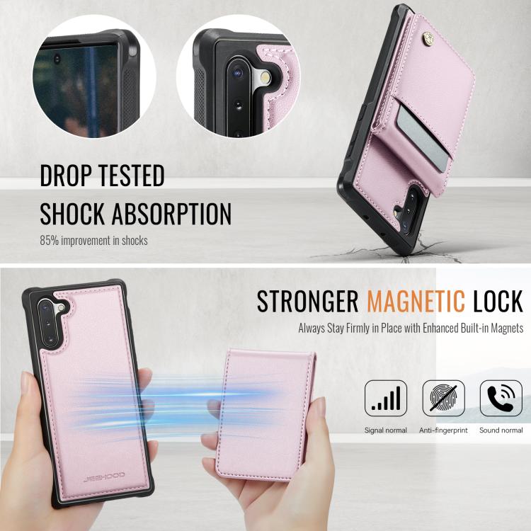 For Samsung Galaxy Note10 JEEHOOD J06 British Style RFID MagSafe Card Bag PU Phone Case(Pink) - Galaxy Phone Cases by JEEHOOD | Online Shopping UK | buy2fix