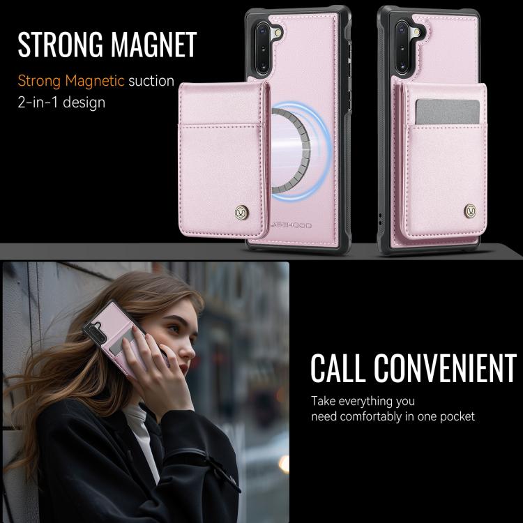 For Samsung Galaxy Note10 JEEHOOD J06 British Style RFID MagSafe Card Bag PU Phone Case(Pink) - Galaxy Phone Cases by JEEHOOD | Online Shopping UK | buy2fix