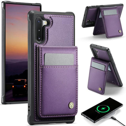 For Samsung Galaxy Note10+ JEEHOOD J06 British Style RFID MagSafe Card Bag PU Phone Case(Purple) - Galaxy Phone Cases by JEEHOOD | Online Shopping UK | buy2fix