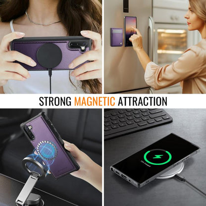 For Samsung Galaxy Note10+ JEEHOOD J06 British Style RFID MagSafe Card Bag PU Phone Case(Purple) - Galaxy Phone Cases by JEEHOOD | Online Shopping UK | buy2fix