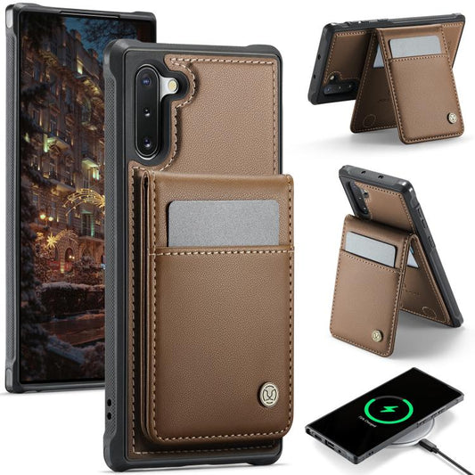 For Samsung Galaxy Note10+ JEEHOOD J06 British Style RFID MagSafe Card Bag PU Phone Case(Brown) - Galaxy Phone Cases by JEEHOOD | Online Shopping UK | buy2fix