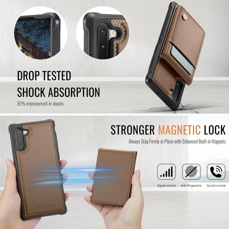 For Samsung Galaxy Note10+ JEEHOOD J06 British Style RFID MagSafe Card Bag PU Phone Case(Brown) - Galaxy Phone Cases by JEEHOOD | Online Shopping UK | buy2fix